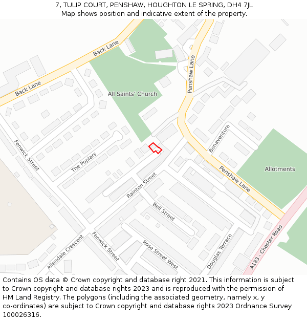 7, TULIP COURT, PENSHAW, HOUGHTON LE SPRING, DH4 7JL: Location map and indicative extent of plot