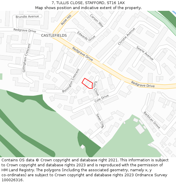 7, TULLIS CLOSE, STAFFORD, ST16 1AX: Location map and indicative extent of plot