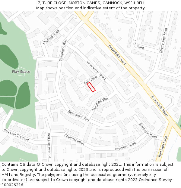 7, TURF CLOSE, NORTON CANES, CANNOCK, WS11 9FH: Location map and indicative extent of plot