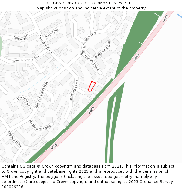 7, TURNBERRY COURT, NORMANTON, WF6 1UH: Location map and indicative extent of plot