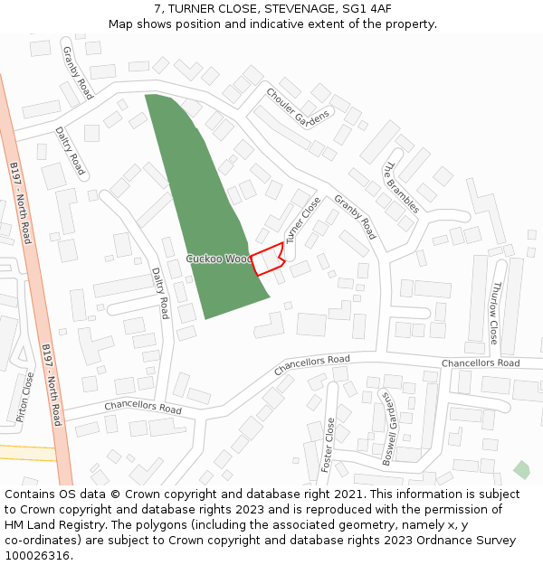 7, TURNER CLOSE, STEVENAGE, SG1 4AF: Location map and indicative extent of plot