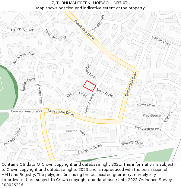 7, TURNHAM GREEN, NORWICH, NR7 0TU: Location map and indicative extent of plot
