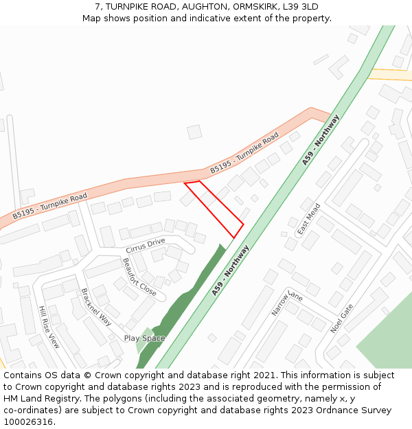 7, TURNPIKE ROAD, AUGHTON, ORMSKIRK, L39 3LD: Location map and indicative extent of plot