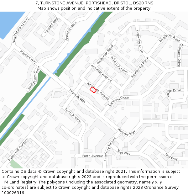 7, TURNSTONE AVENUE, PORTISHEAD, BRISTOL, BS20 7NS: Location map and indicative extent of plot