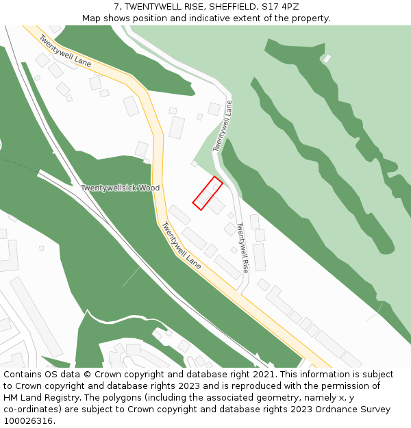 7, TWENTYWELL RISE, SHEFFIELD, S17 4PZ: Location map and indicative extent of plot