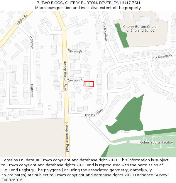 7, TWO RIGGS, CHERRY BURTON, BEVERLEY, HU17 7SH: Location map and indicative extent of plot