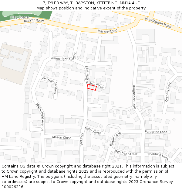 7, TYLER WAY, THRAPSTON, KETTERING, NN14 4UE: Location map and indicative extent of plot