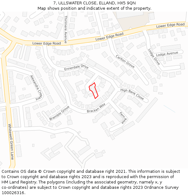 7, ULLSWATER CLOSE, ELLAND, HX5 9QN: Location map and indicative extent of plot