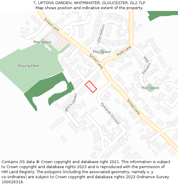 7, UPTONS GARDEN, WHITMINSTER, GLOUCESTER, GL2 7LP: Location map and indicative extent of plot