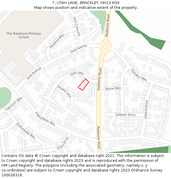 7, UTAH LANE, BRACKLEY, NN13 6GX: Location map and indicative extent of plot
