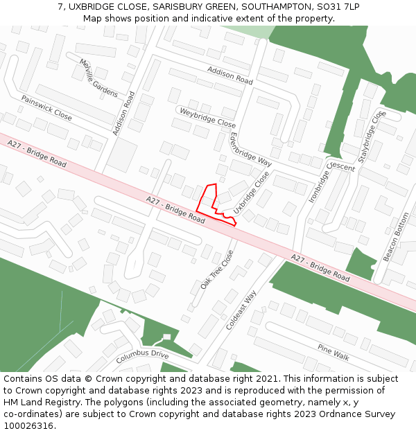 7, UXBRIDGE CLOSE, SARISBURY GREEN, SOUTHAMPTON, SO31 7LP: Location map and indicative extent of plot