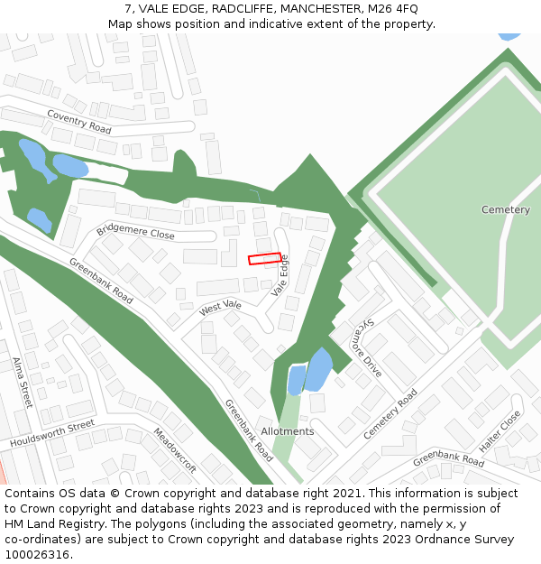 7, VALE EDGE, RADCLIFFE, MANCHESTER, M26 4FQ: Location map and indicative extent of plot