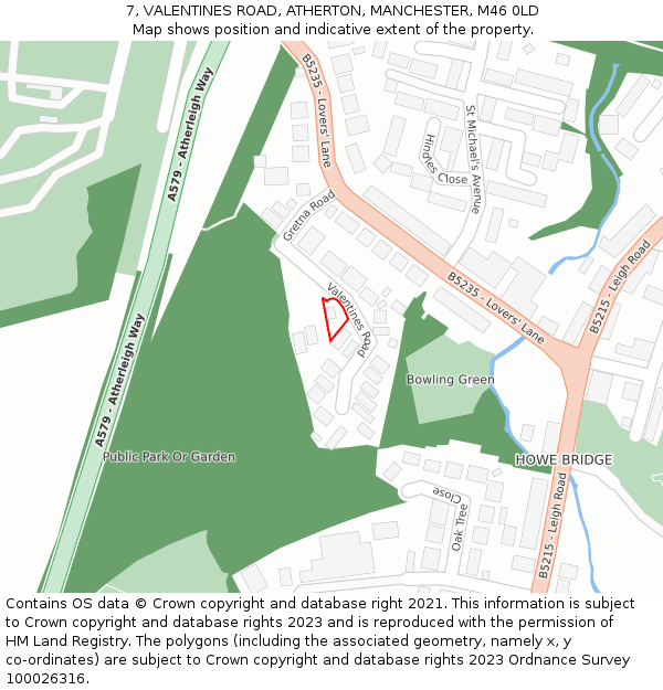 7, VALENTINES ROAD, ATHERTON, MANCHESTER, M46 0LD: Location map and indicative extent of plot