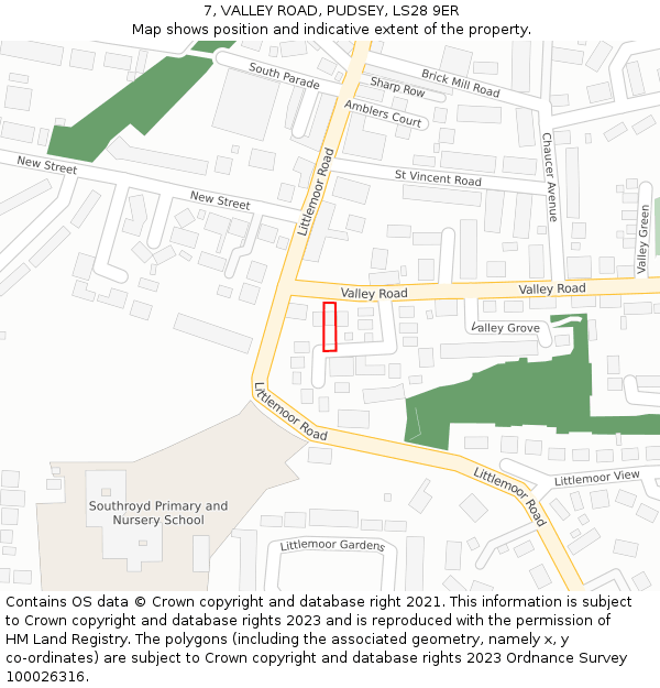 7, VALLEY ROAD, PUDSEY, LS28 9ER: Location map and indicative extent of plot