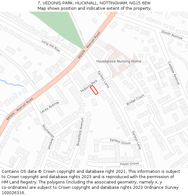 7, VEDONIS PARK, HUCKNALL, NOTTINGHAM, NG15 6EW: Location map and indicative extent of plot