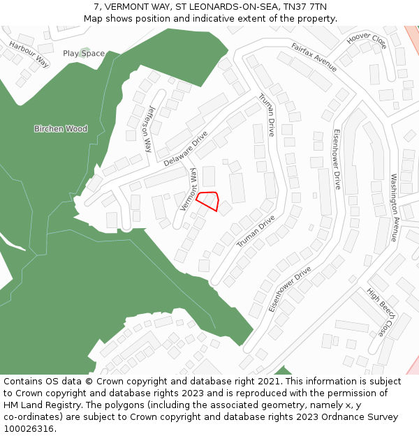 7, VERMONT WAY, ST LEONARDS-ON-SEA, TN37 7TN: Location map and indicative extent of plot