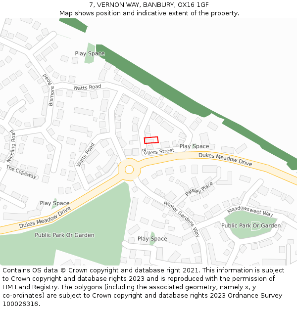 7, VERNON WAY, BANBURY, OX16 1GF: Location map and indicative extent of plot