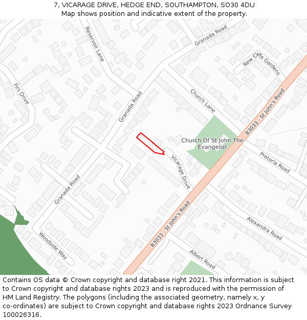 7, VICARAGE DRIVE, HEDGE END, SOUTHAMPTON, SO30 4DU: Location map and indicative extent of plot