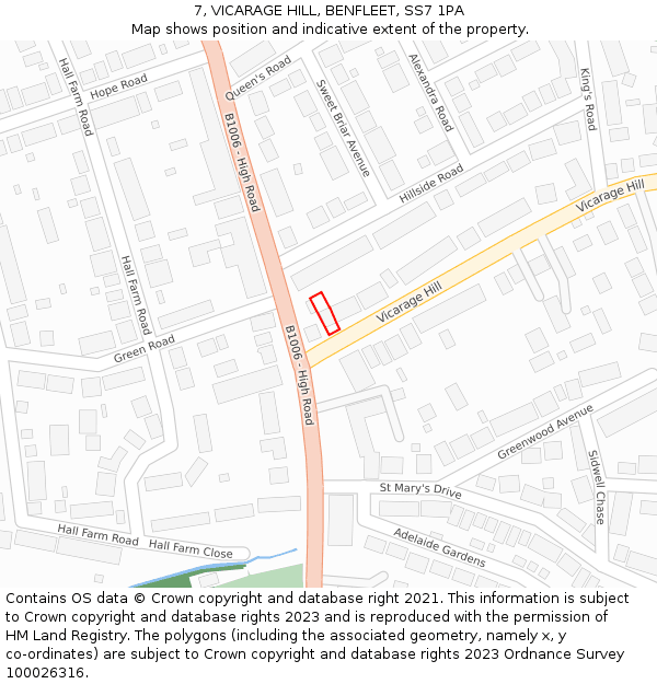 7, VICARAGE HILL, BENFLEET, SS7 1PA: Location map and indicative extent of plot