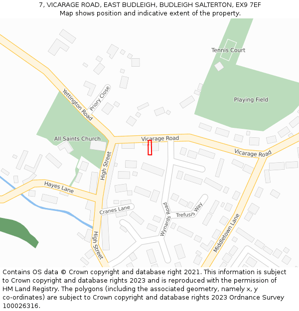 7, VICARAGE ROAD, EAST BUDLEIGH, BUDLEIGH SALTERTON, EX9 7EF: Location map and indicative extent of plot