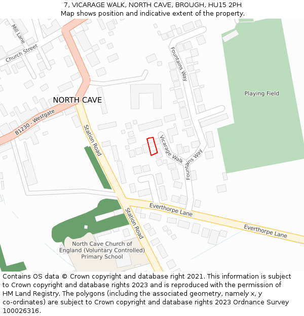 7, VICARAGE WALK, NORTH CAVE, BROUGH, HU15 2PH: Location map and indicative extent of plot