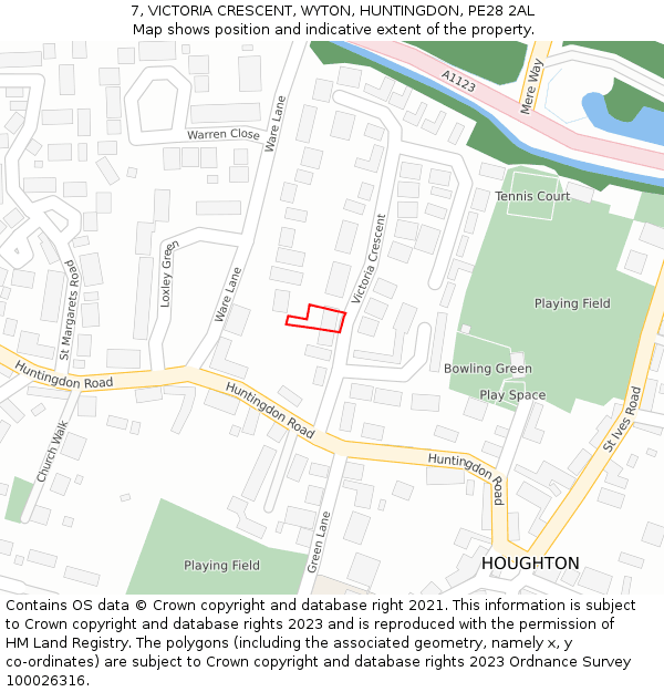7, VICTORIA CRESCENT, WYTON, HUNTINGDON, PE28 2AL: Location map and indicative extent of plot
