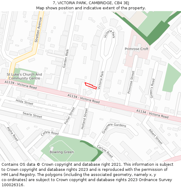 7, VICTORIA PARK, CAMBRIDGE, CB4 3EJ: Location map and indicative extent of plot