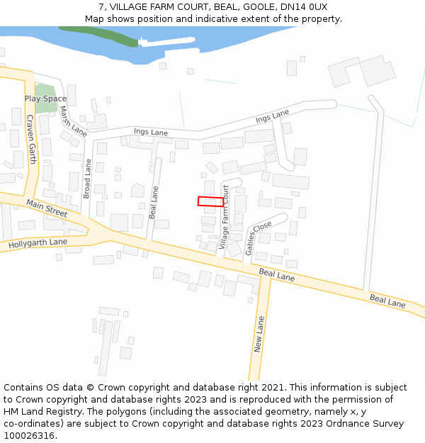 7, VILLAGE FARM COURT, BEAL, GOOLE, DN14 0UX: Location map and indicative extent of plot