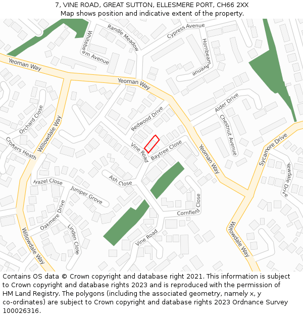 7, VINE ROAD, GREAT SUTTON, ELLESMERE PORT, CH66 2XX: Location map and indicative extent of plot