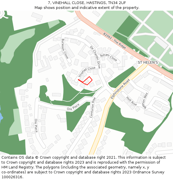 7, VINEHALL CLOSE, HASTINGS, TN34 2UF: Location map and indicative extent of plot