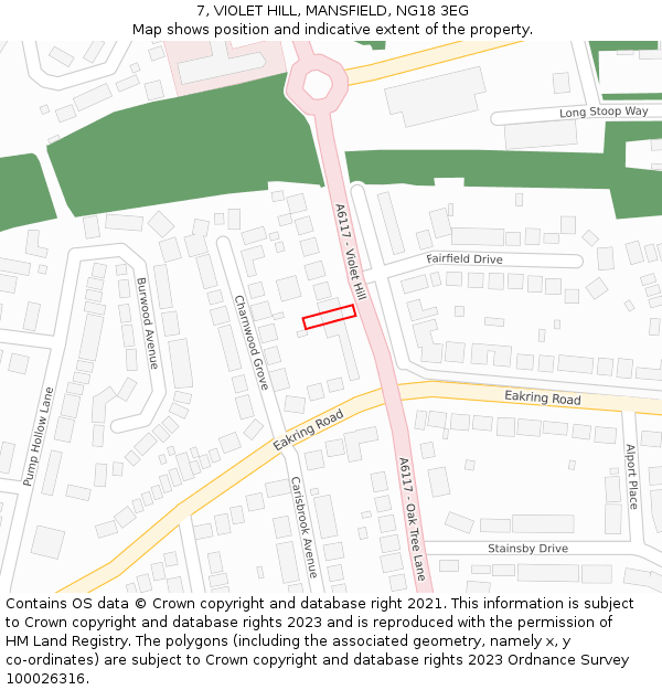 7, VIOLET HILL, MANSFIELD, NG18 3EG: Location map and indicative extent of plot