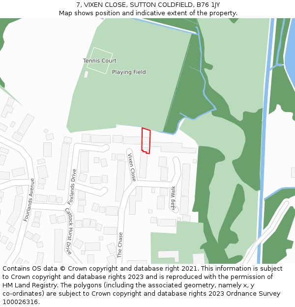 7, VIXEN CLOSE, SUTTON COLDFIELD, B76 1JY: Location map and indicative extent of plot