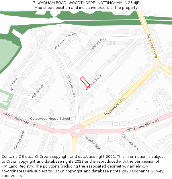 7, WADHAM ROAD, WOODTHORPE, NOTTINGHAM, NG5 4JB: Location map and indicative extent of plot