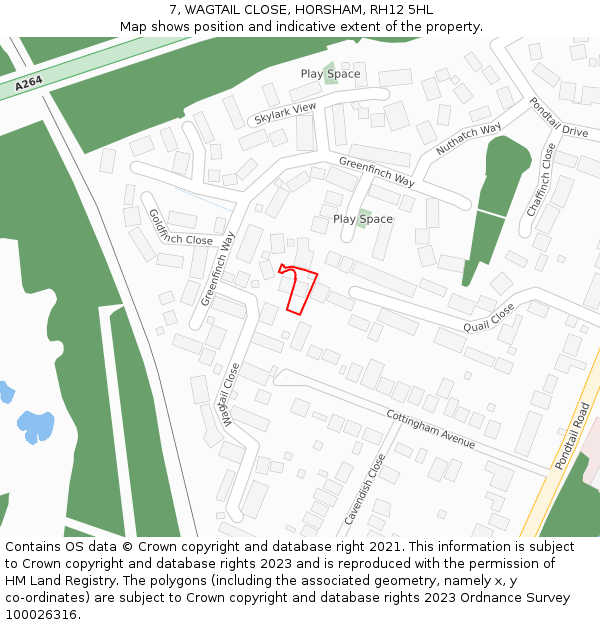 7, WAGTAIL CLOSE, HORSHAM, RH12 5HL: Location map and indicative extent of plot