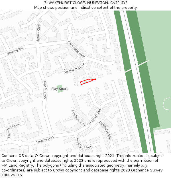 7, WAKEHURST CLOSE, NUNEATON, CV11 4YF: Location map and indicative extent of plot
