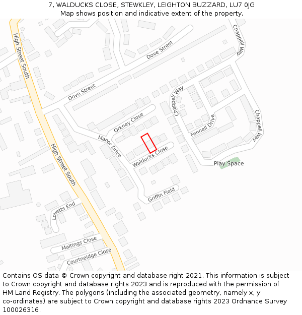 7, WALDUCKS CLOSE, STEWKLEY, LEIGHTON BUZZARD, LU7 0JG: Location map and indicative extent of plot