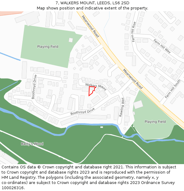 7, WALKERS MOUNT, LEEDS, LS6 2SD: Location map and indicative extent of plot