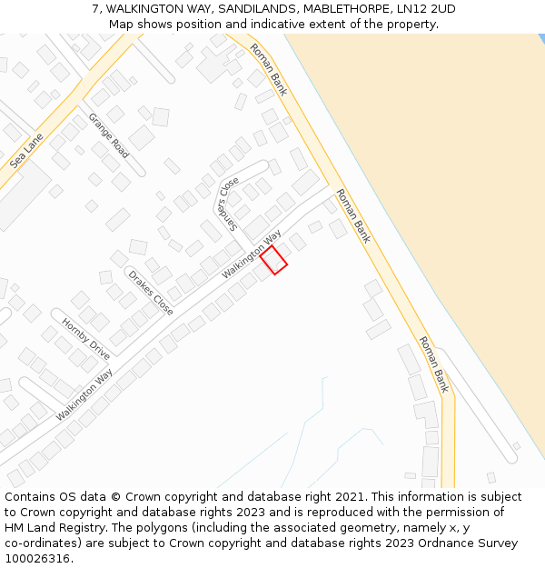 7, WALKINGTON WAY, SANDILANDS, MABLETHORPE, LN12 2UD: Location map and indicative extent of plot