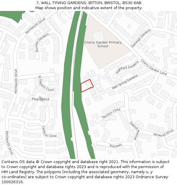 7, WALL TYNING GARDENS, BITTON, BRISTOL, BS30 6AB: Location map and indicative extent of plot