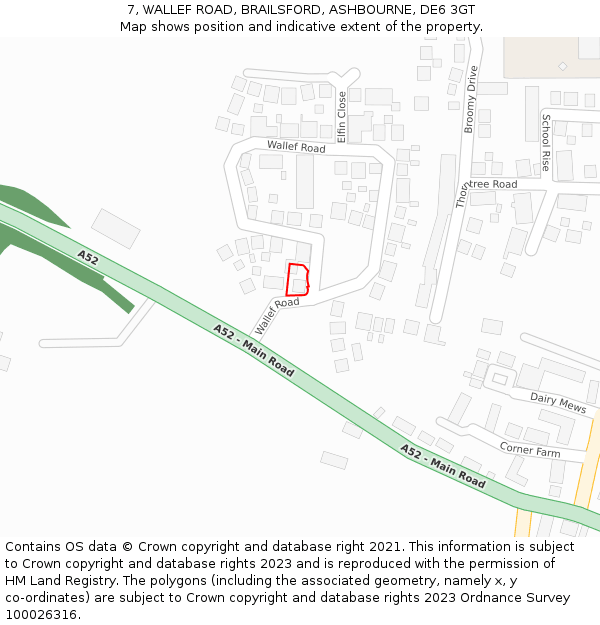7, WALLEF ROAD, BRAILSFORD, ASHBOURNE, DE6 3GT: Location map and indicative extent of plot