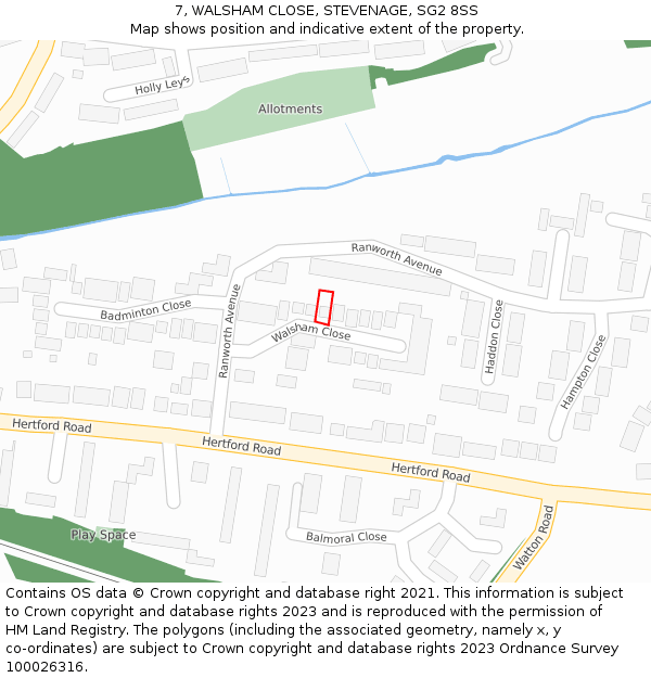7, WALSHAM CLOSE, STEVENAGE, SG2 8SS: Location map and indicative extent of plot