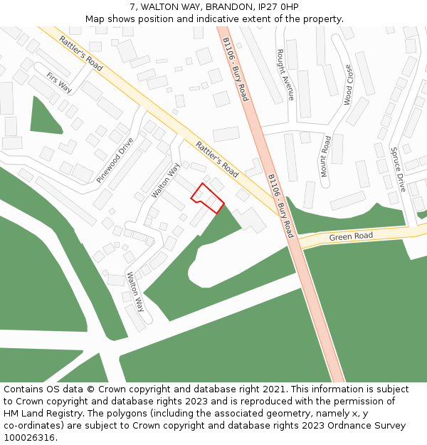 7, WALTON WAY, BRANDON, IP27 0HP: Location map and indicative extent of plot