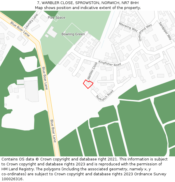 7, WARBLER CLOSE, SPROWSTON, NORWICH, NR7 8HH: Location map and indicative extent of plot
