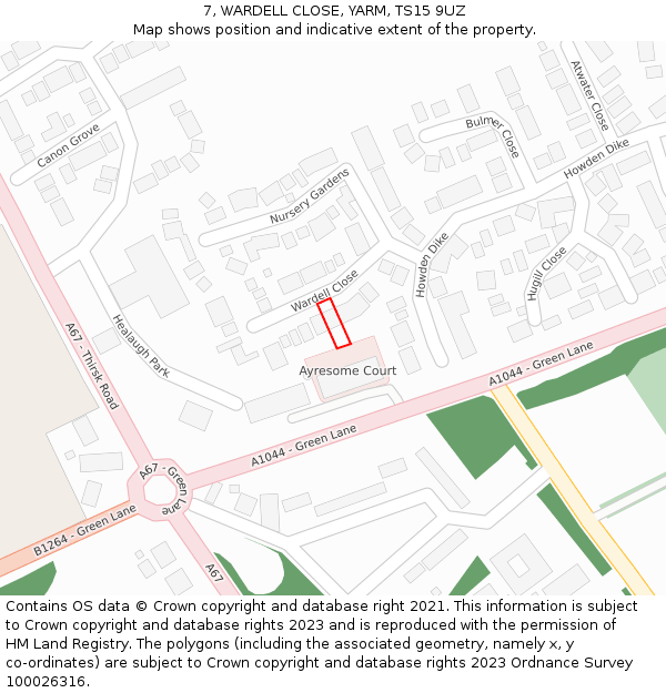 7, WARDELL CLOSE, YARM, TS15 9UZ: Location map and indicative extent of plot