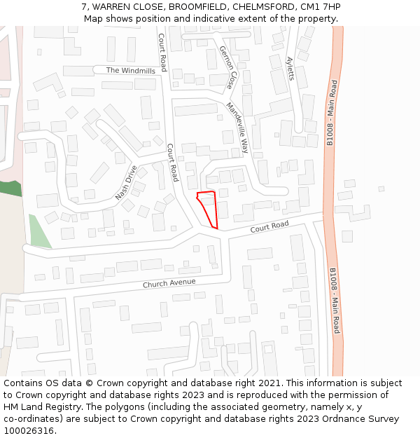 7, WARREN CLOSE, BROOMFIELD, CHELMSFORD, CM1 7HP: Location map and indicative extent of plot
