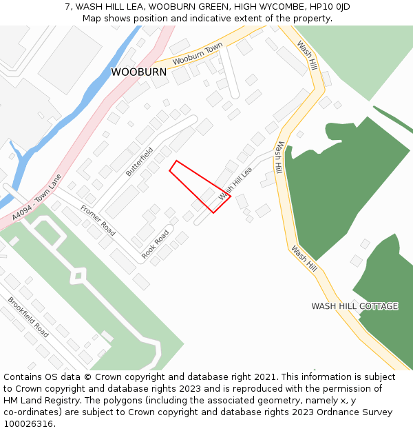 7, WASH HILL LEA, WOOBURN GREEN, HIGH WYCOMBE, HP10 0JD: Location map and indicative extent of plot