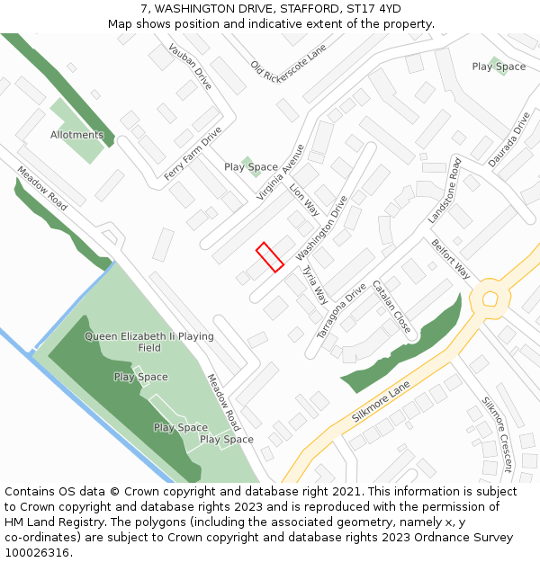 7, WASHINGTON DRIVE, STAFFORD, ST17 4YD: Location map and indicative extent of plot