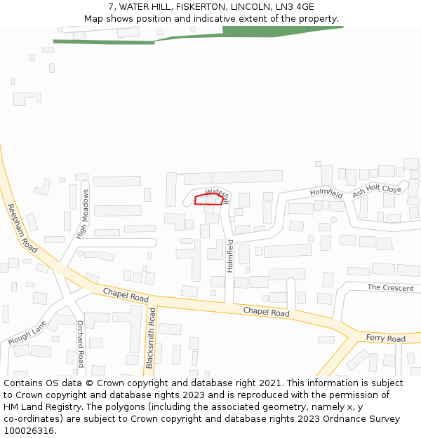 7, WATER HILL, FISKERTON, LINCOLN, LN3 4GE: Location map and indicative extent of plot