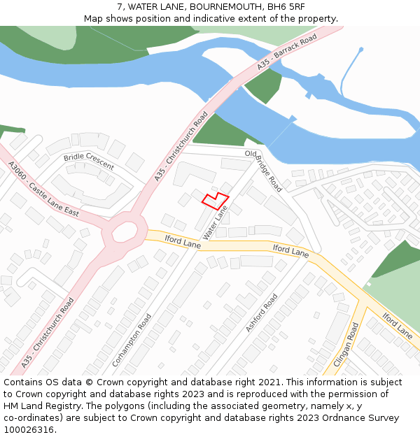 7, WATER LANE, BOURNEMOUTH, BH6 5RF: Location map and indicative extent of plot