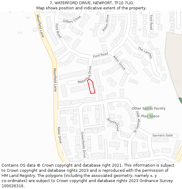 7, WATERFORD DRIVE, NEWPORT, TF10 7UG: Location map and indicative extent of plot